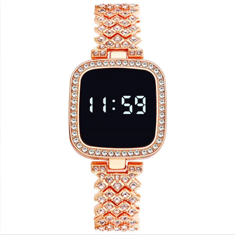 Rose gold color led watch for women