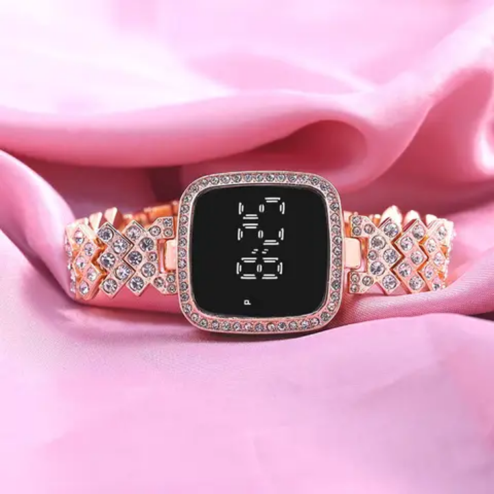 Rose gold color led watch for women