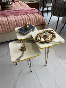 "Modern Black & White Nesting Coffee Table Set – Stylish Square End & Side Tables for Living Room Décor"