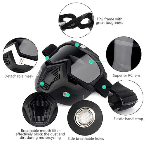 🏍️ Ultimate Biker Face Mask with Built-in Goggles 😎 | Stay Safe from Dust, Wind & Smog 💨